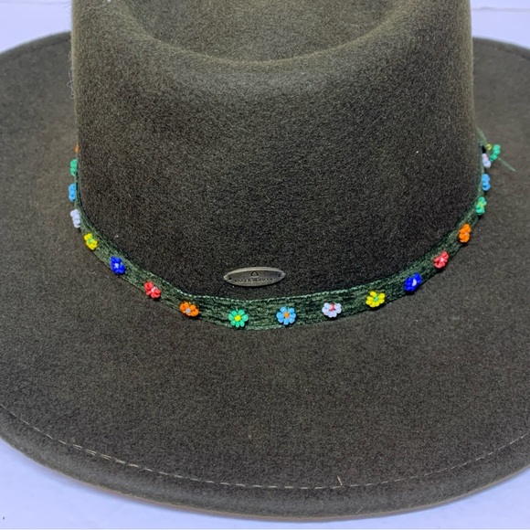 Liz Claiborne Chocolate Brown Wide Brim Hat With Beaded Strap